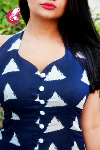 Blue & White Printed Rayon Sleeveless Kurti Set