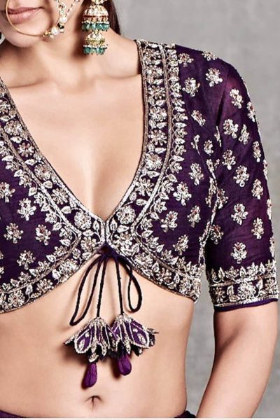 Gorgeous And Trending Plunge Neck Blouse Designs For Brides